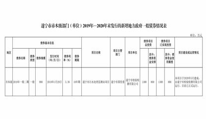 遂寧市市本級部門（單位）2019年—2020年末發(fā)行的新增地方政府一般債券情況表